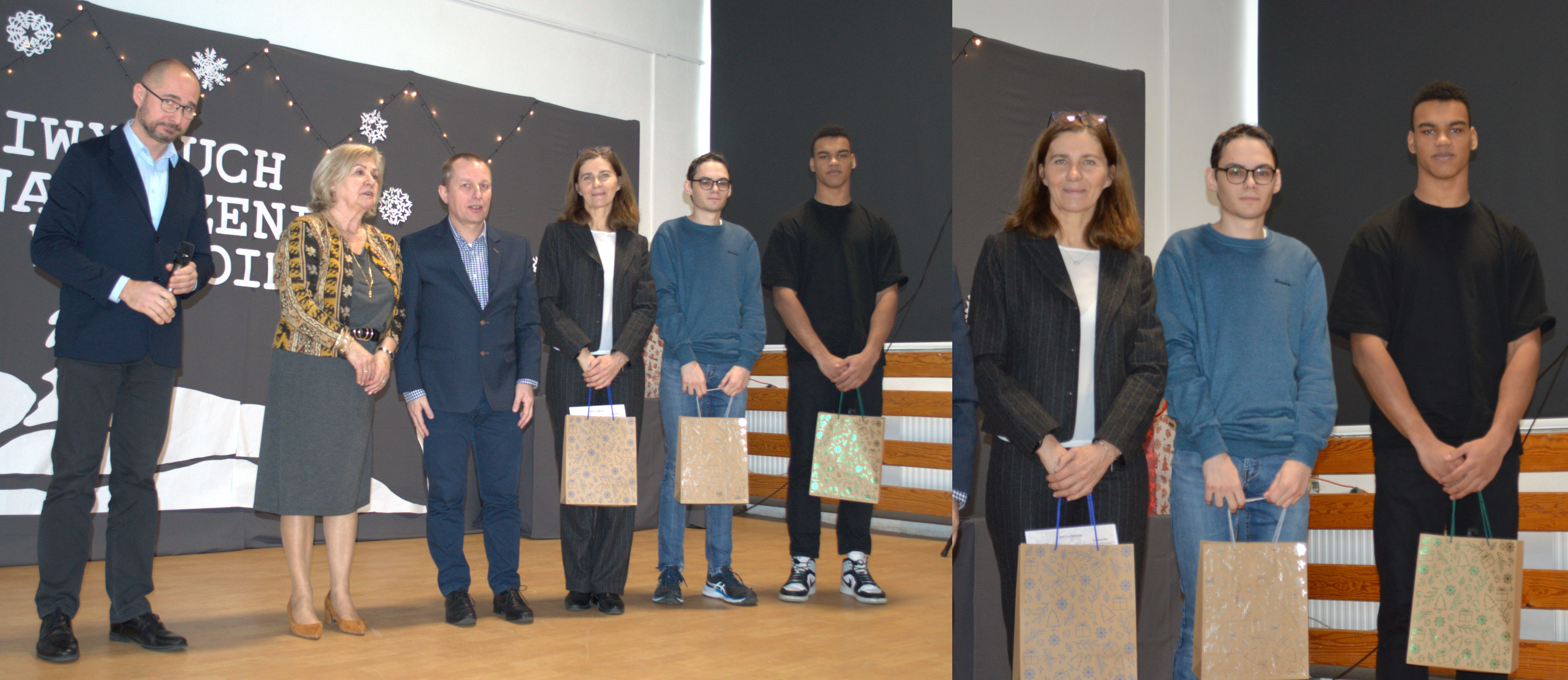 zwycięzcy konkursu, organizatorzy oraz dyrektor szkoły