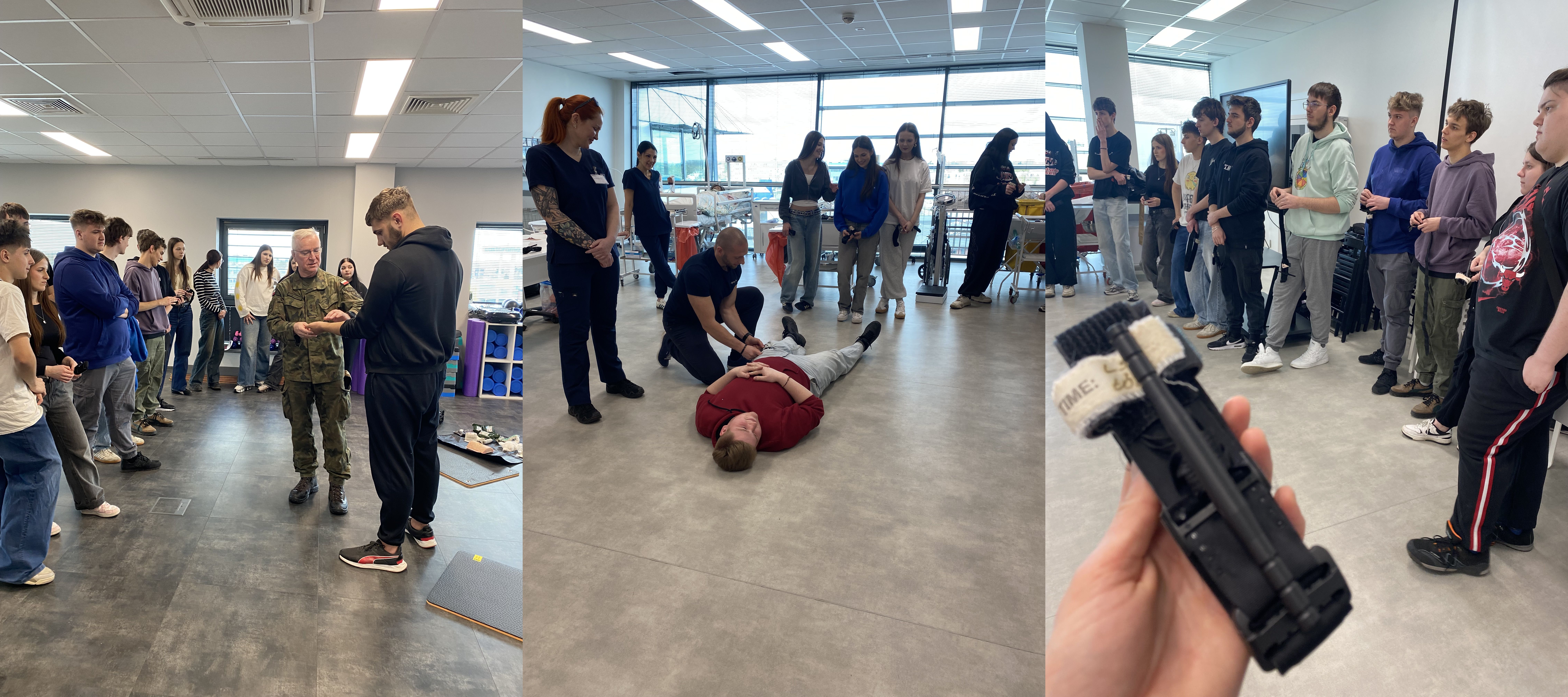 uczniowie podczas zajęć z I pomocy