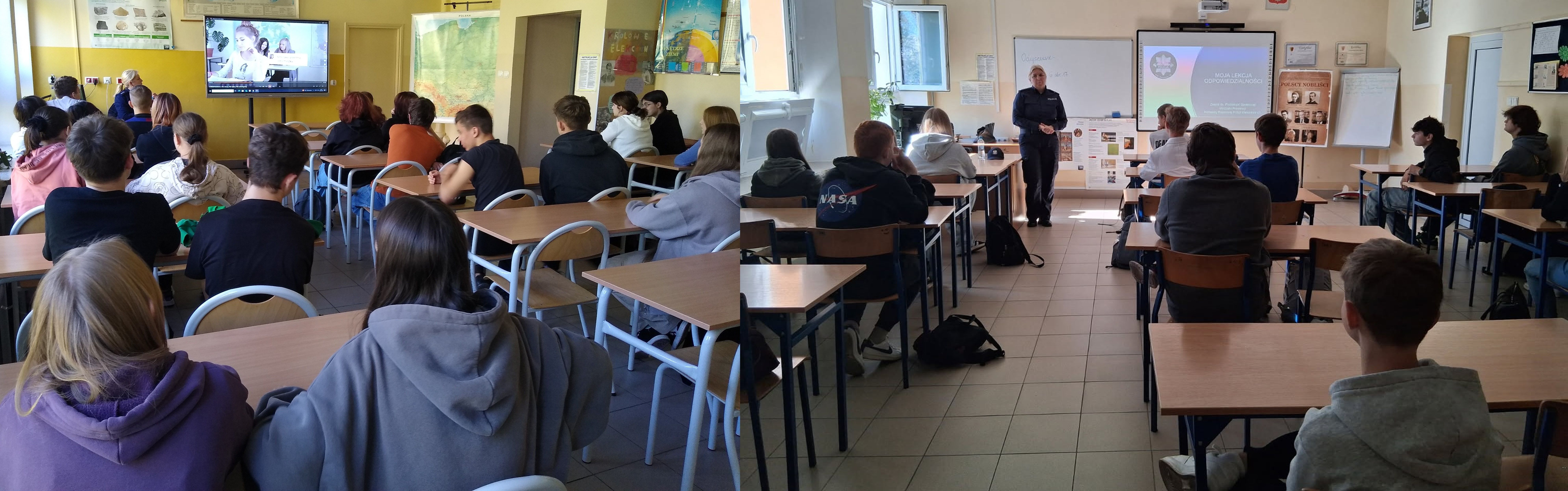 uczniowi epodczas spotkania z policją