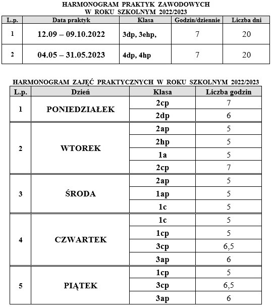 harmonogram praktyk